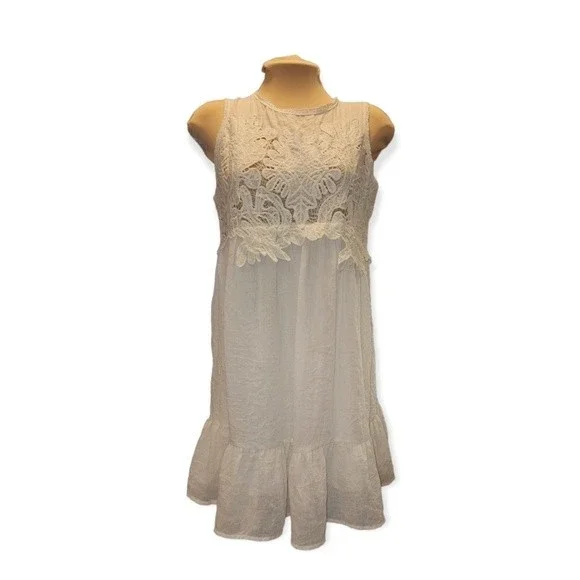 Umgee Dresses | Umgee Off White Gauzy Linen & Lace Sleeveless Dress Size L | Color: White | Size: L | Kelsykragt's Closet
